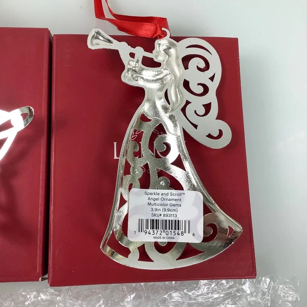 Lenox Sparkle And Scroll Angel Star Wreath ornaments New open box - Picture 9 of 12